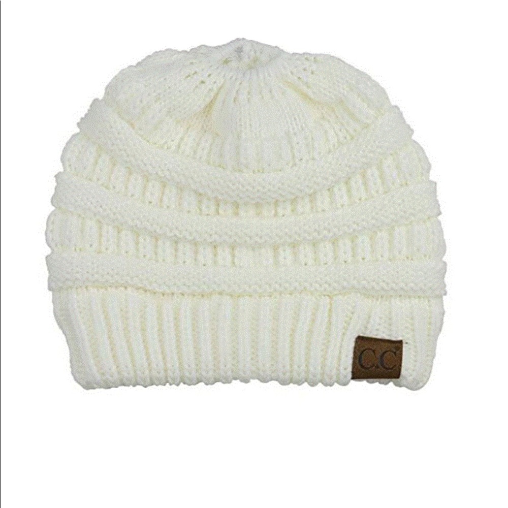 C.C Ponytail Beanie in White